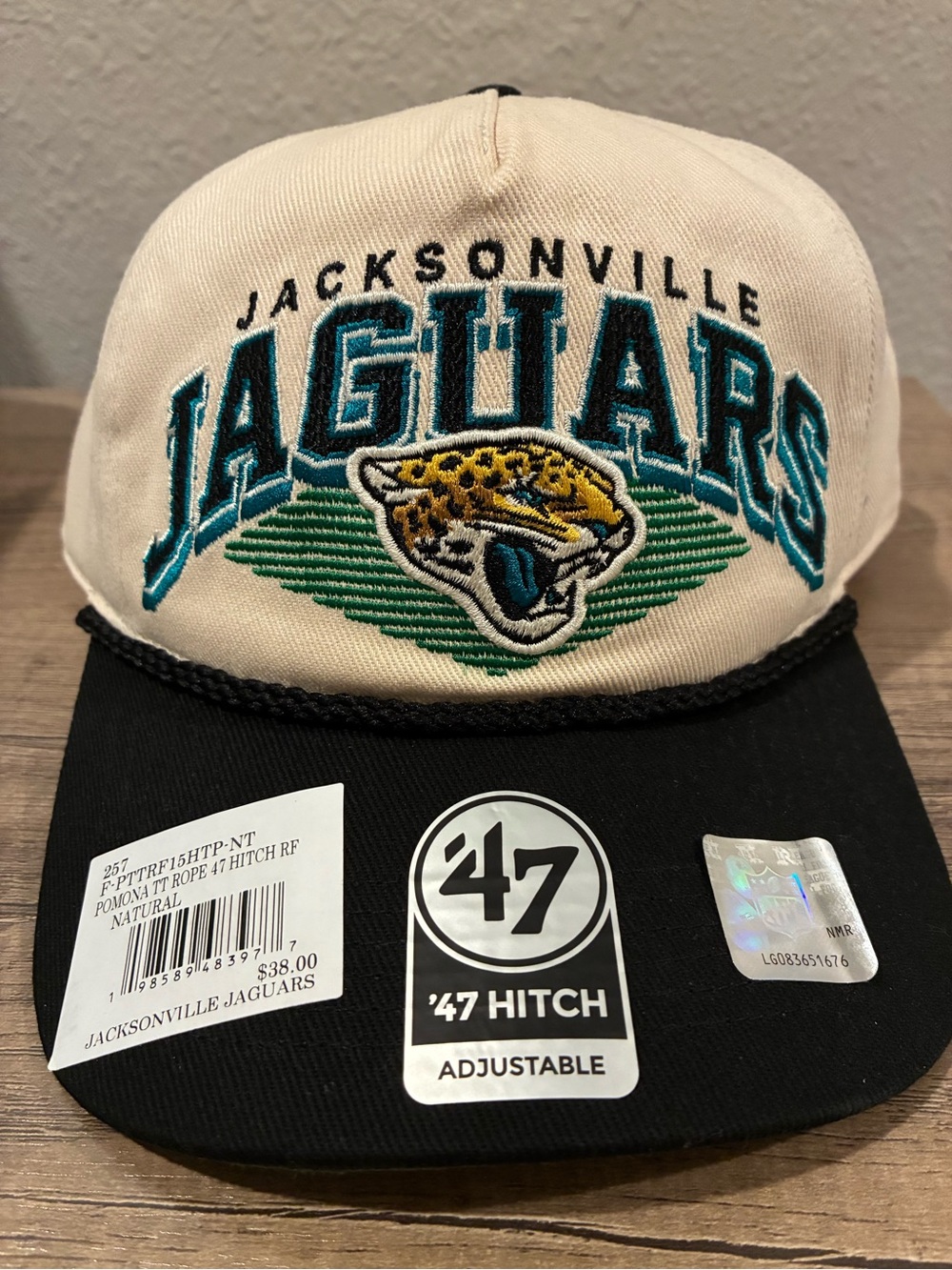 Jacksonville Jaguars 47 Hitch Hat Natural and Black Rope
